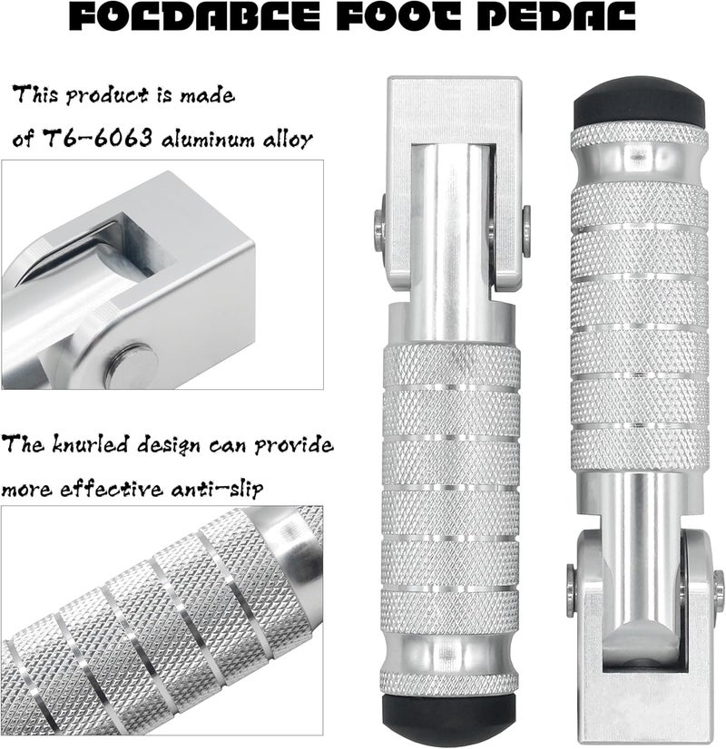 VUOZIP M8 Anti-Skid CNC Universal Motorcycle Foot Pegs Degree Foldable Footpegs Footrest,Upgrade Passenger Pedal For Mini Bike Dirt Pit Bike Electric Car Motorbike Honda Suzuki Yamaha Kawasaki (Silver) - Image 3